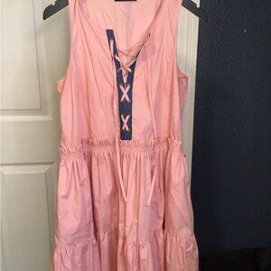 Chic Pink Midi Dress with Navy Accents